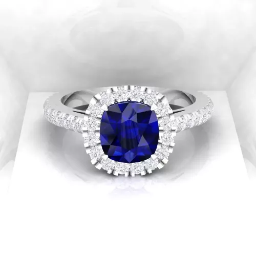 Solitaire Eternity - Diamant blanc et saphir bleu - Taille coussin - Or blanc Solitaire Eternity - Diamant blanc et saphir bleu - Taille coussin - Or blanc