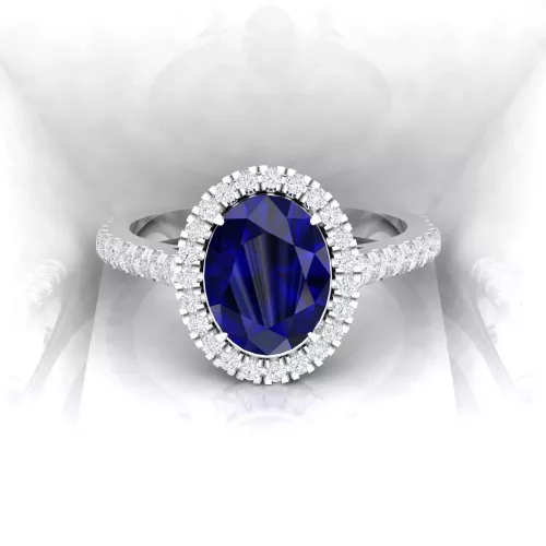 Solitaire Eternity - Diamant blanc et saphir bleu - Taille ovale - Or blanc Solitaire Eternity - Diamant blanc et rubis - Taille ovale - Or blanc