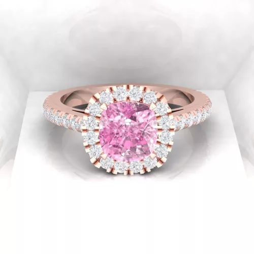 Solitaire Eternity - Diamant blanc et saphir rose - Taille coussin - Or rouge Solitaire Eternity - Diamant blanc et saphir rose - Taille coussin - Or rouge