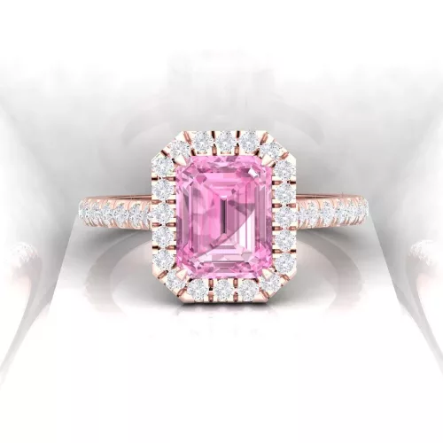 Solitaire Eternity - Diamant blanc et saphir rose - Taille emeraude - Or rouge Solitaire Eternity - Diamant blanc et saphir rose - Taille emeraude - Or rouge