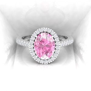Solitaire Eternity - Diamant blanc et saphir rose - Taille ovale - Or blanc