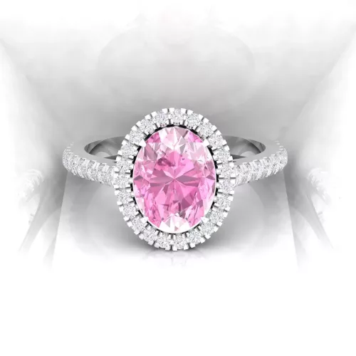 Solitaire Eternity - Diamant blanc et saphir rose - Taille ovale - Or blanc Solitaire Eternity - Diamant blanc et saphir rose - Taille ovale - Or blanc
