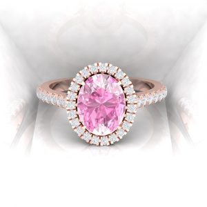 Solitaire Eternity - Diamant blanc et saphir rose - Taille ovale - Or rouge