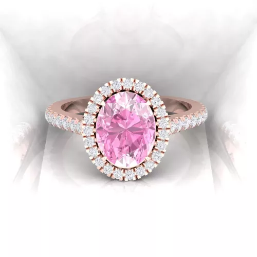 Solitaire Eternity - Diamant blanc et saphir rose - Taille ovale - Or rouge Solitaire Eternity - Diamant blanc et saphir rose - Taille ovale - Or rouge
