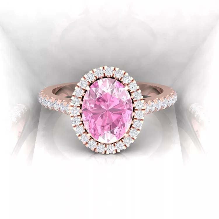 Solitaire Eternity - Diamant blanc et saphir rose - Taille ovale - Or rouge