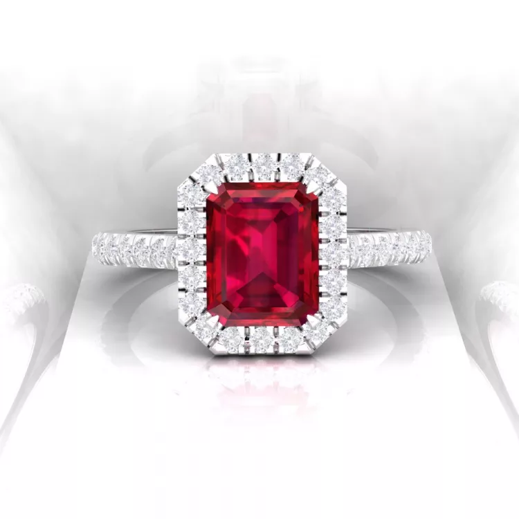 Solitaire Eternity - Rubis - Taille emeraude - Or blanc