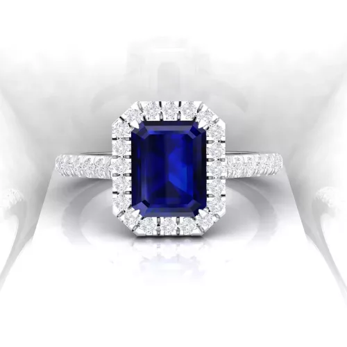 Solitaire Eternity - Saphir bleu - Taille emeraude - Or blanc Solitaire Eternity - Saphir bleu - Taille emeraude - Or blanc