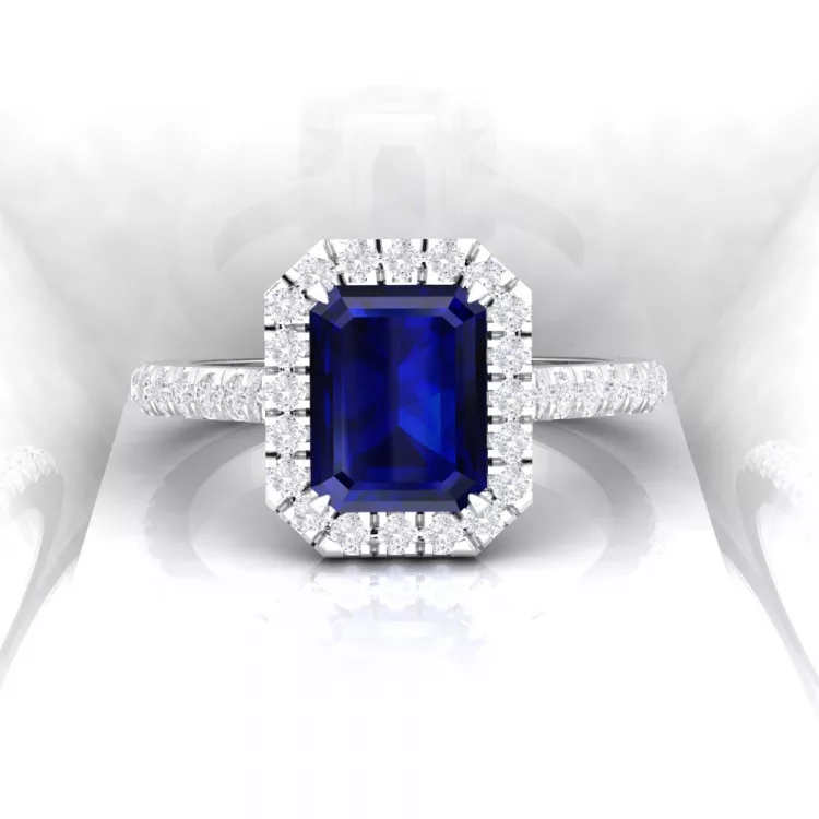 Solitaire Eternity - Saphir bleu - Taille emeraude - Or blanc