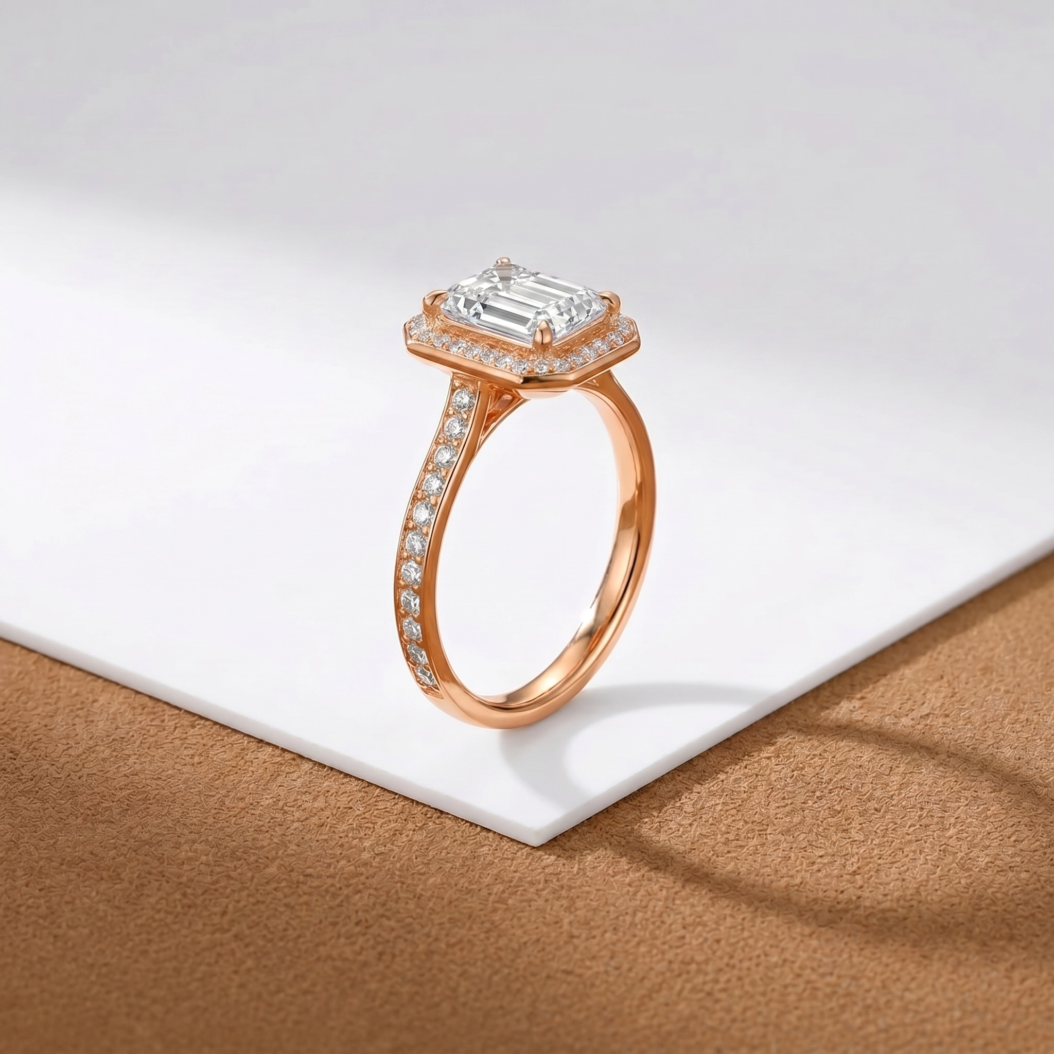 Solitaire Eteranity - Diamant blanc taille émeraude - Or rouge