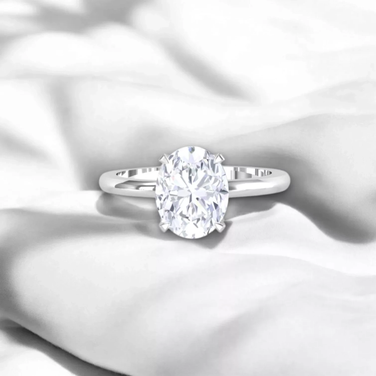 Solitaire Parisienne Or blanc - Diamant blanc taille ovale
