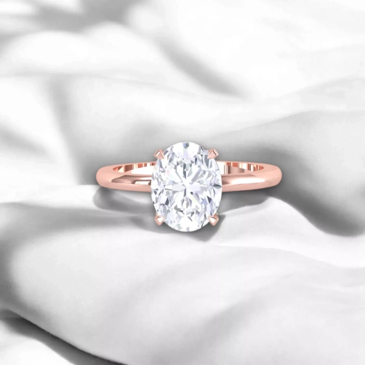 Solitaire Parisienne Or rouge - Diamant blanc taille ovale