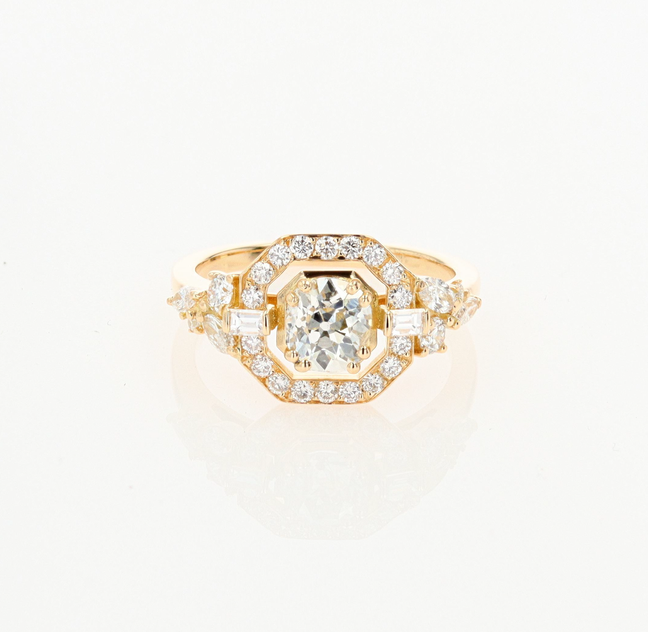 Solitaire R O S A L I A · Taille rond - Diamant blanc - or jaune