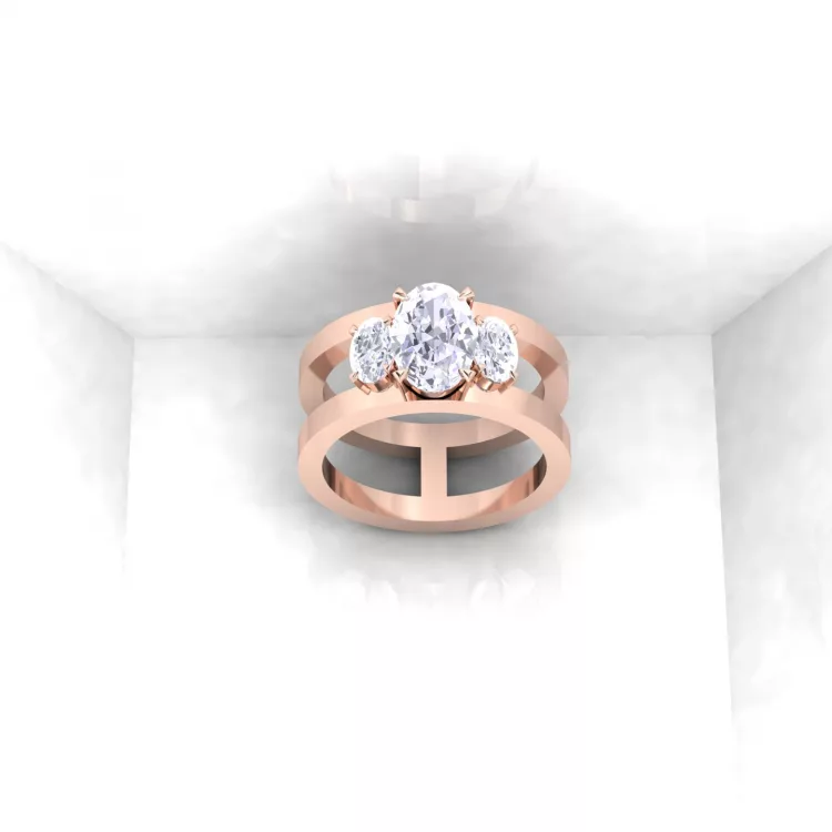 Bague H - Mot d'amour or rouge - Diamant blanc
