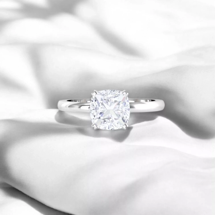 Solitaire Parisienne Or blanc - Diamant blanc taille coussin