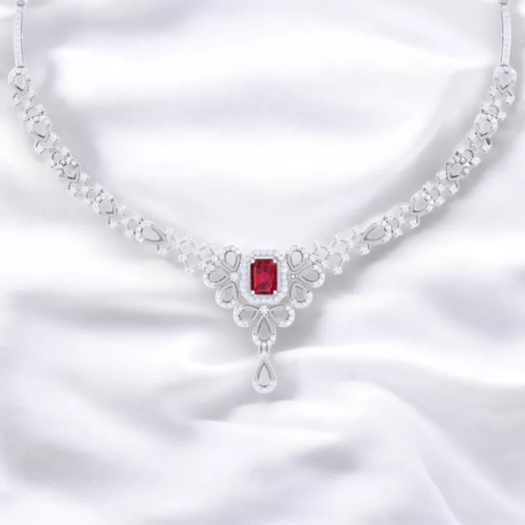 Collier Eternité - Or blanc - Diamant blanc & Rubis