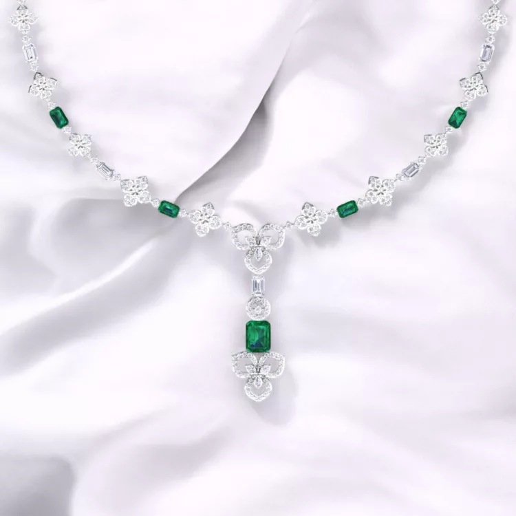 Collier Trinité - Or blanc émeraudes & Diamant blanc