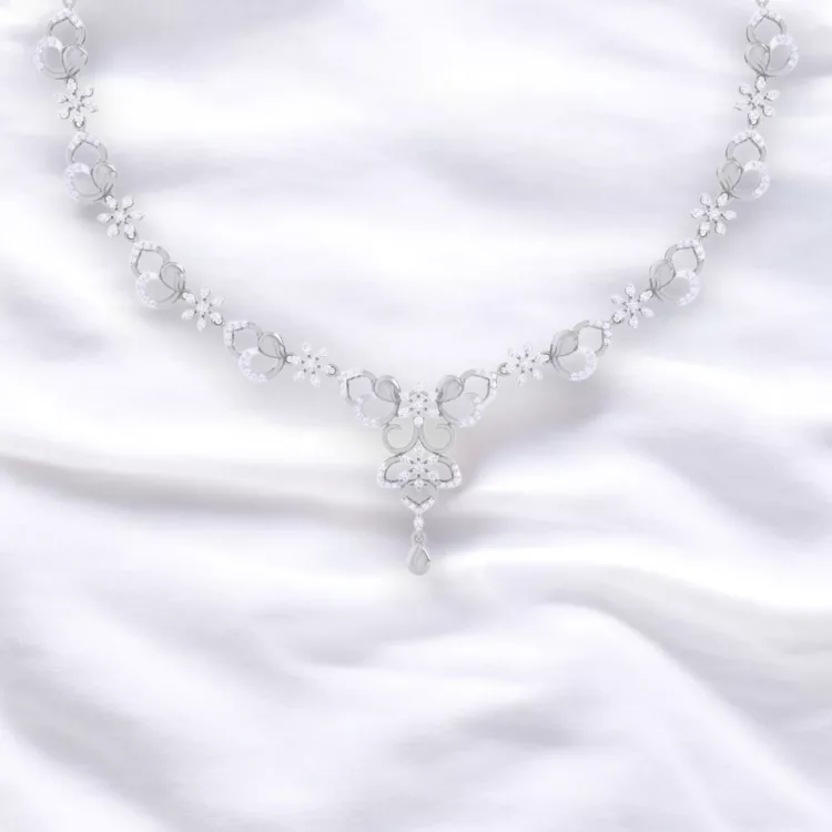 Collier fleur de Lys - Or blanc & Diamant blanc