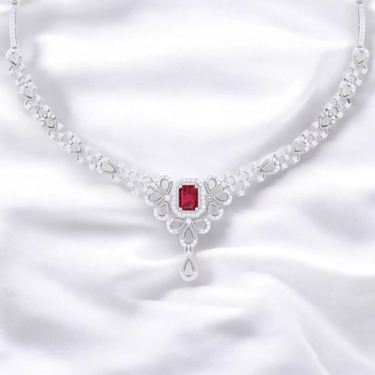 Collier Eternité - Or blanc - Diamant blanc & Rubis
