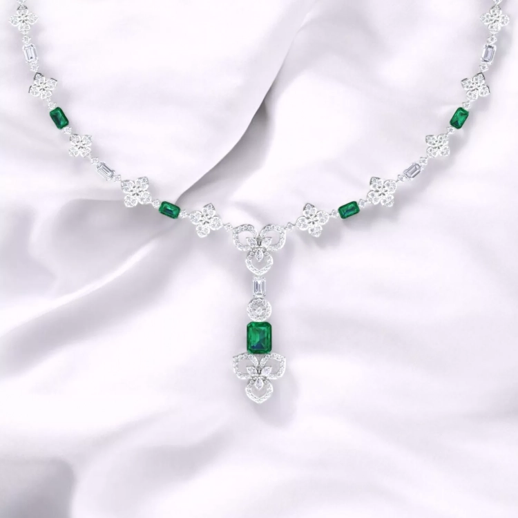 Collier Trinité - Or blanc émeraudes & Diamant blanc