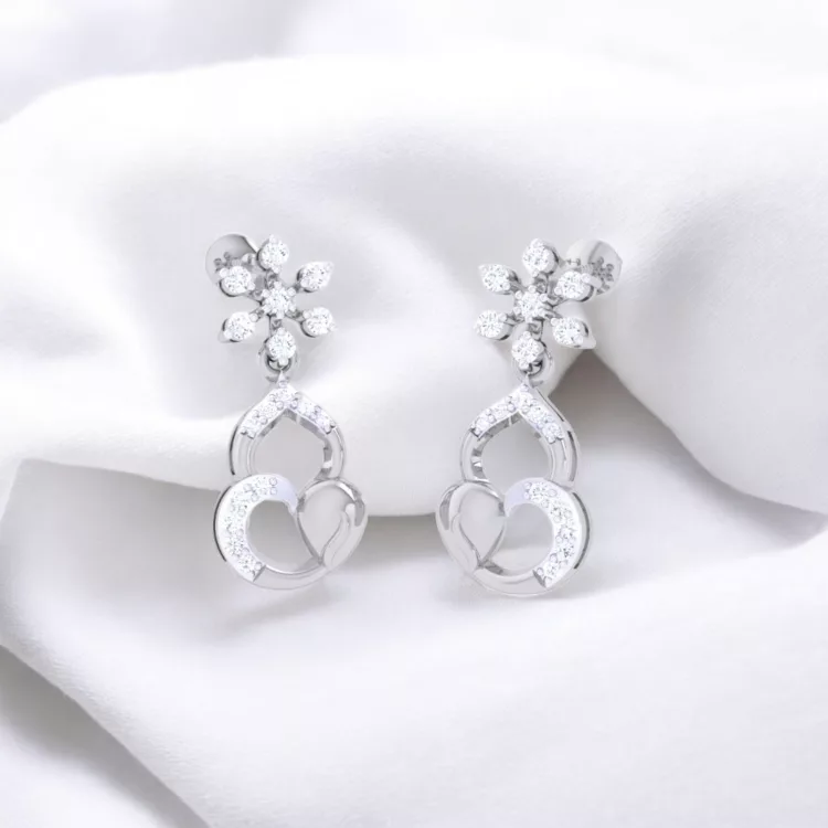 Boucles d'oreilles fleur de Lys - Or blanc & Diamant blanc
