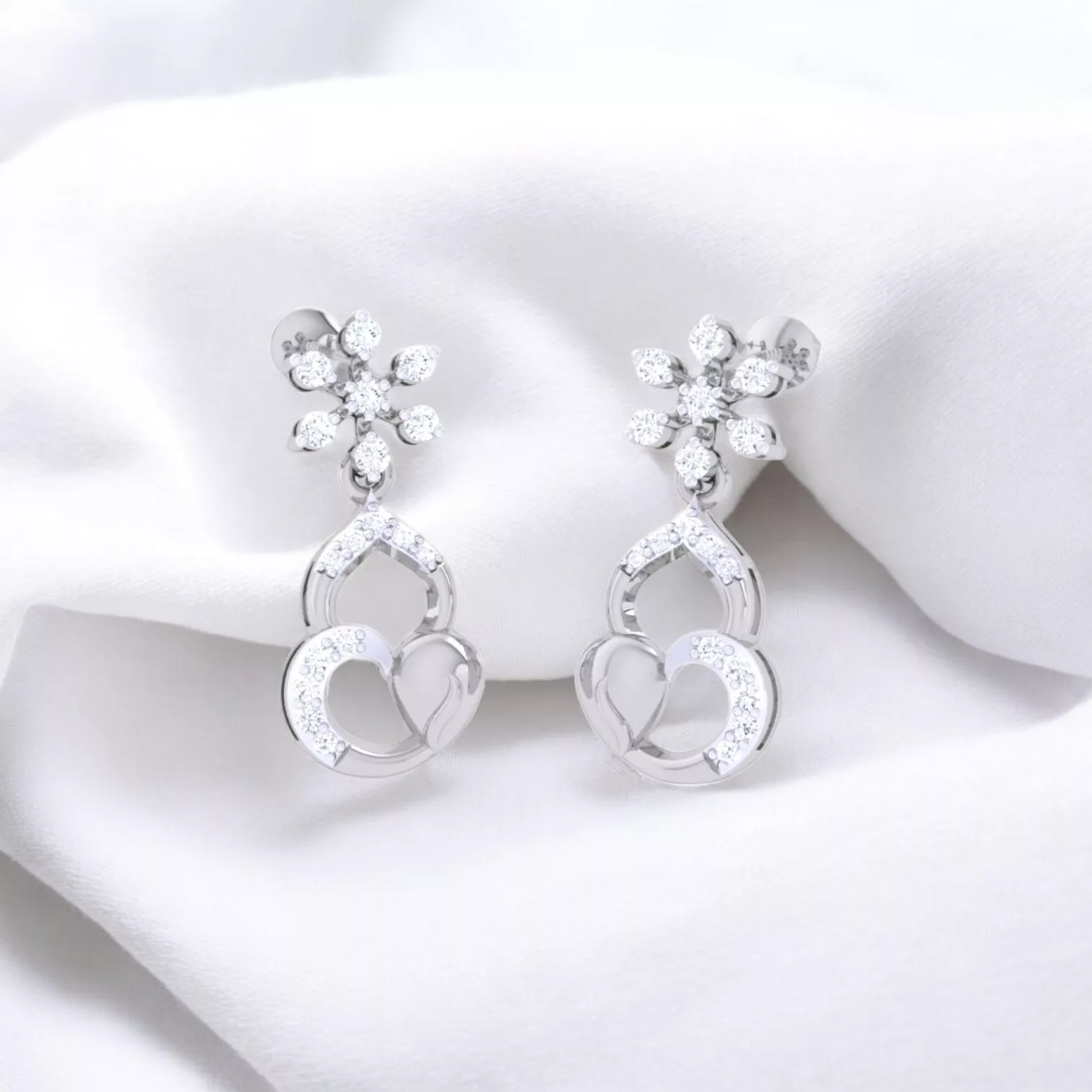 Boucles d'oreilles fleur de Lys - Or blanc & Diamant blanc
