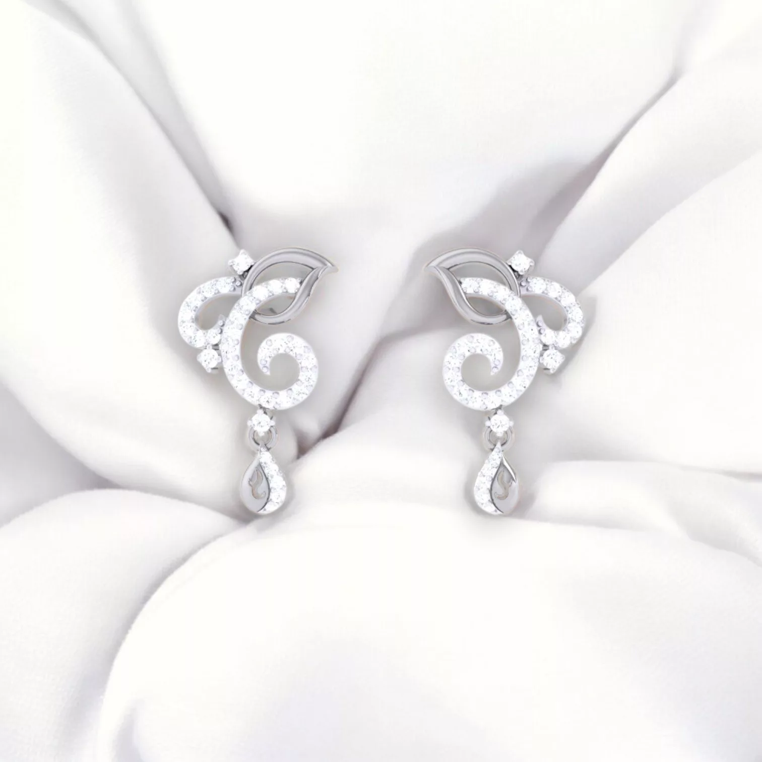Boucles d'oreilles "fleur" - Or blanc & Diamant blanc