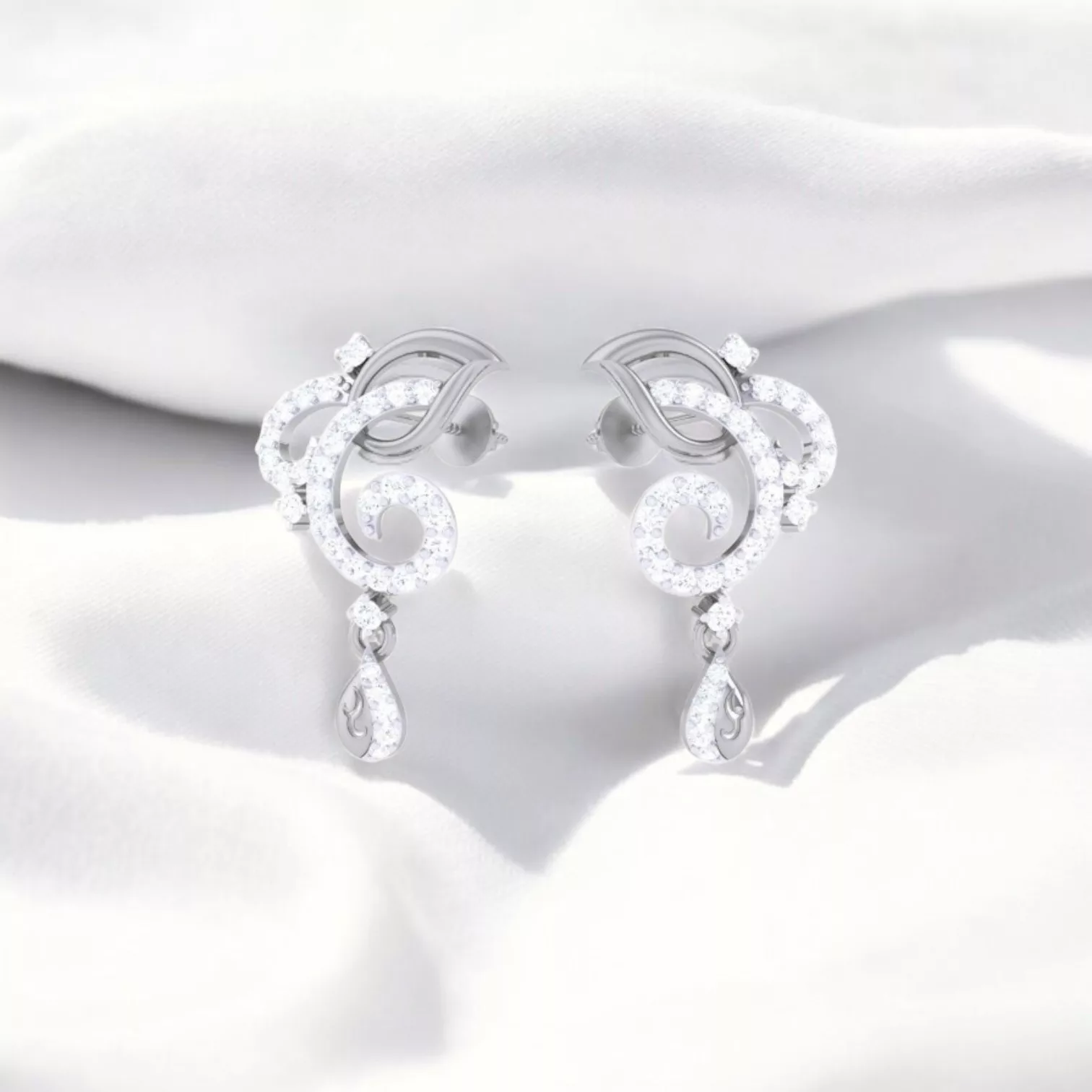 Boucles d'oreilles "fleur" - Or blanc & Diamant blanc