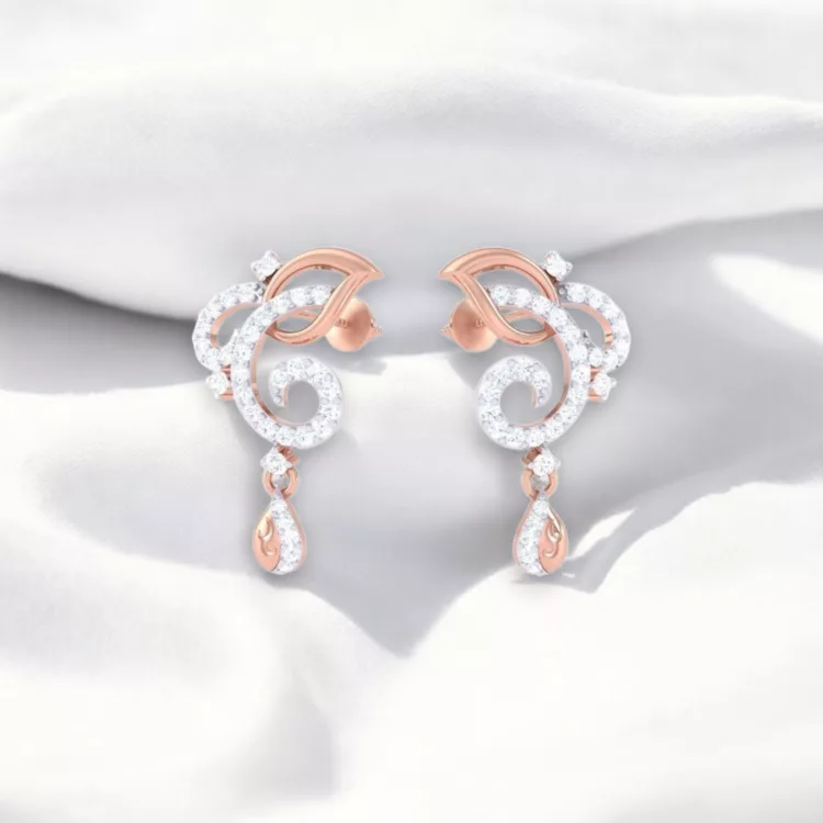 Boucles d'oreilles "fleur" - Or rouge & Diamant blanc