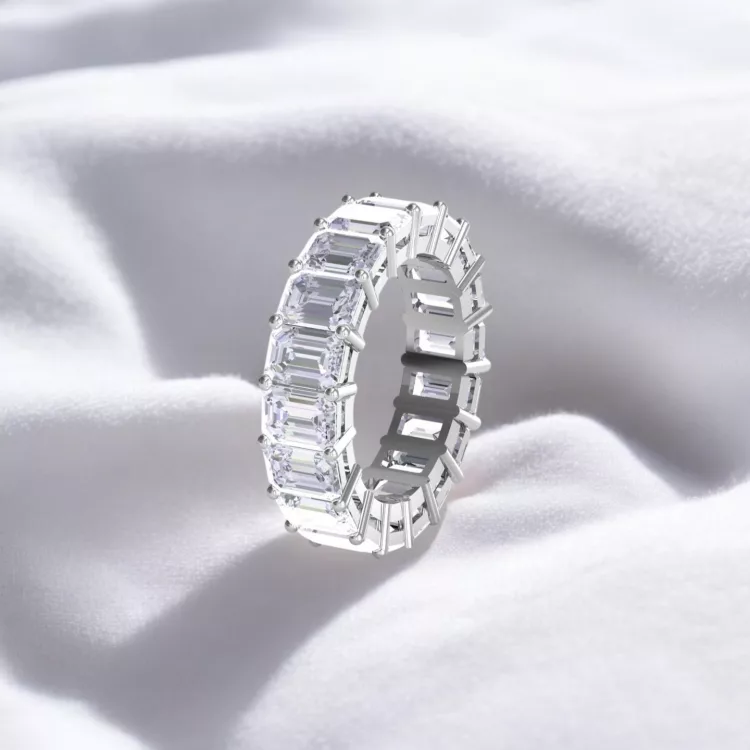 Alliance Eternity or blanc - Diamant blanc taille émeraude - 3