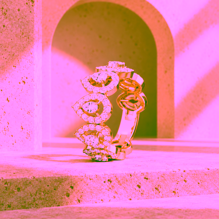 Bague Pure poire en or jaune sertie de diamants sur travertin ivoire