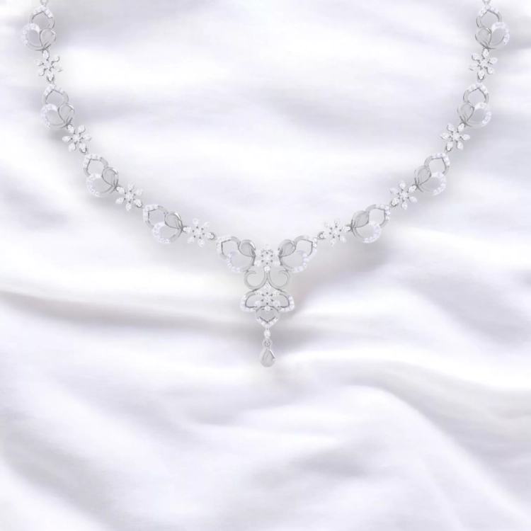Collier fleur de Lys - Or blanc & Diamant blanc