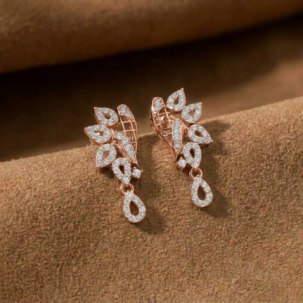 Boucles d’oreilles Olympe · Diamant blanc et or rouge - Maison Haddad Joaillerie