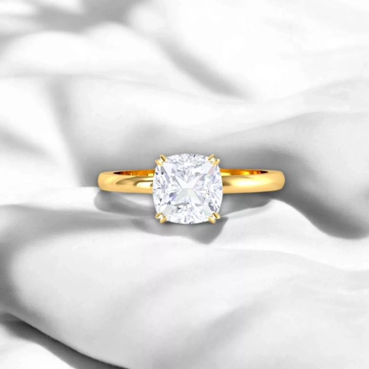Solitaire Parisienne Or jaune - Diamant blanc taille coussin
