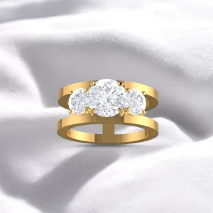 Bague H Trilogie- Or jaune - Diamant blanc taille rond