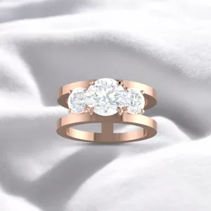 Bague H Trilogie- Or rouge - Diamant blanc taille rond