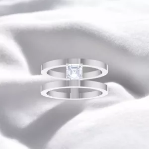 Bague H carré - Or blanc - Diamant blanc
