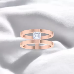 Bague H carré - Or rouge - Diamant blanc