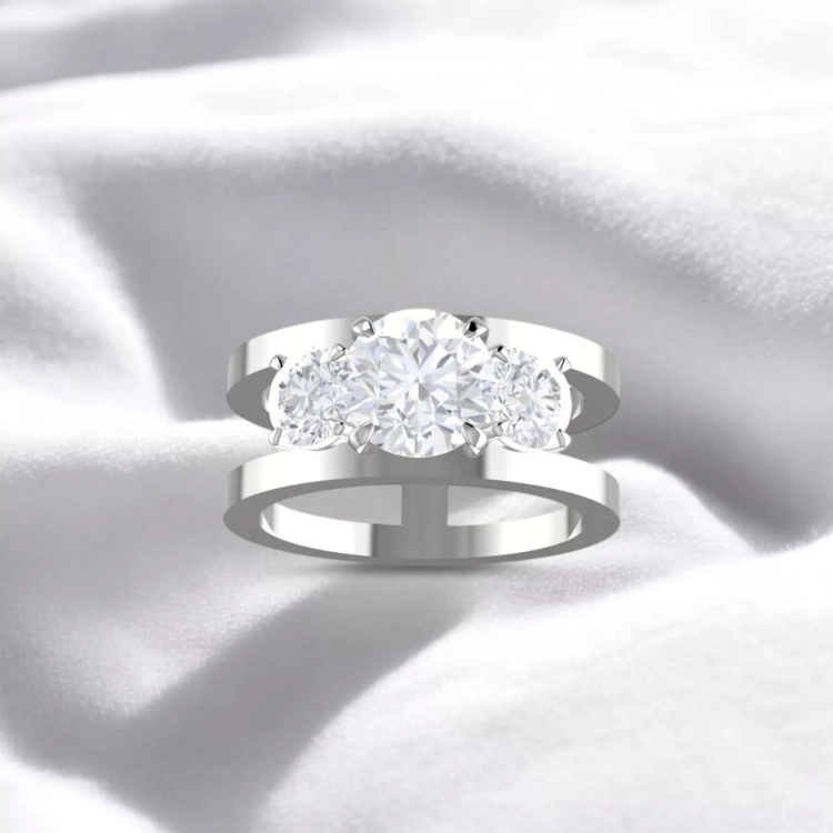 Bague H Trilogie- Or blanc - Diamant blanc taille rond