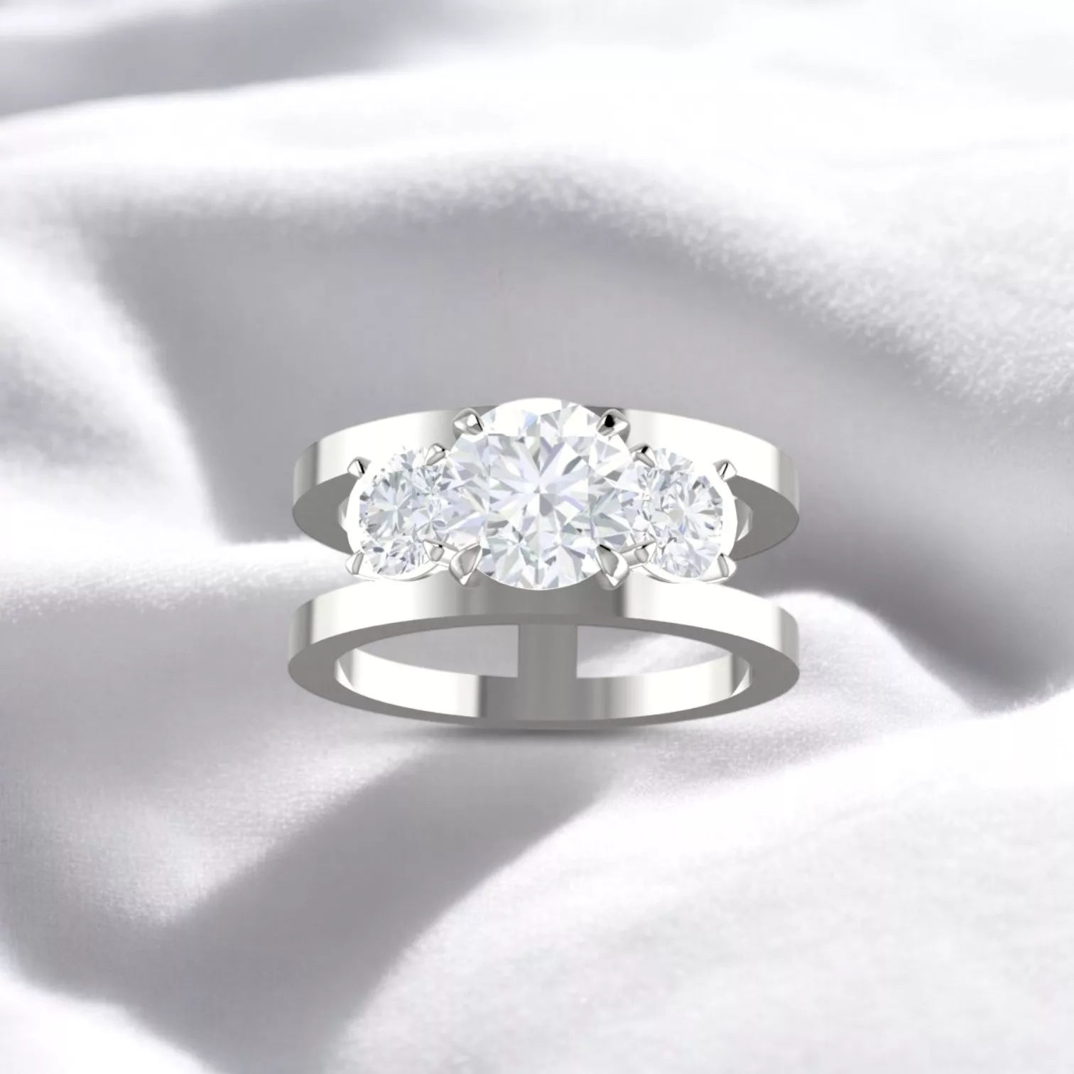 Bague H Trilogie- Or blanc - Diamant blanc taille rond