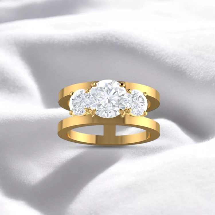 Bague H Trilogie- Or jaune - Diamant blanc taille rond