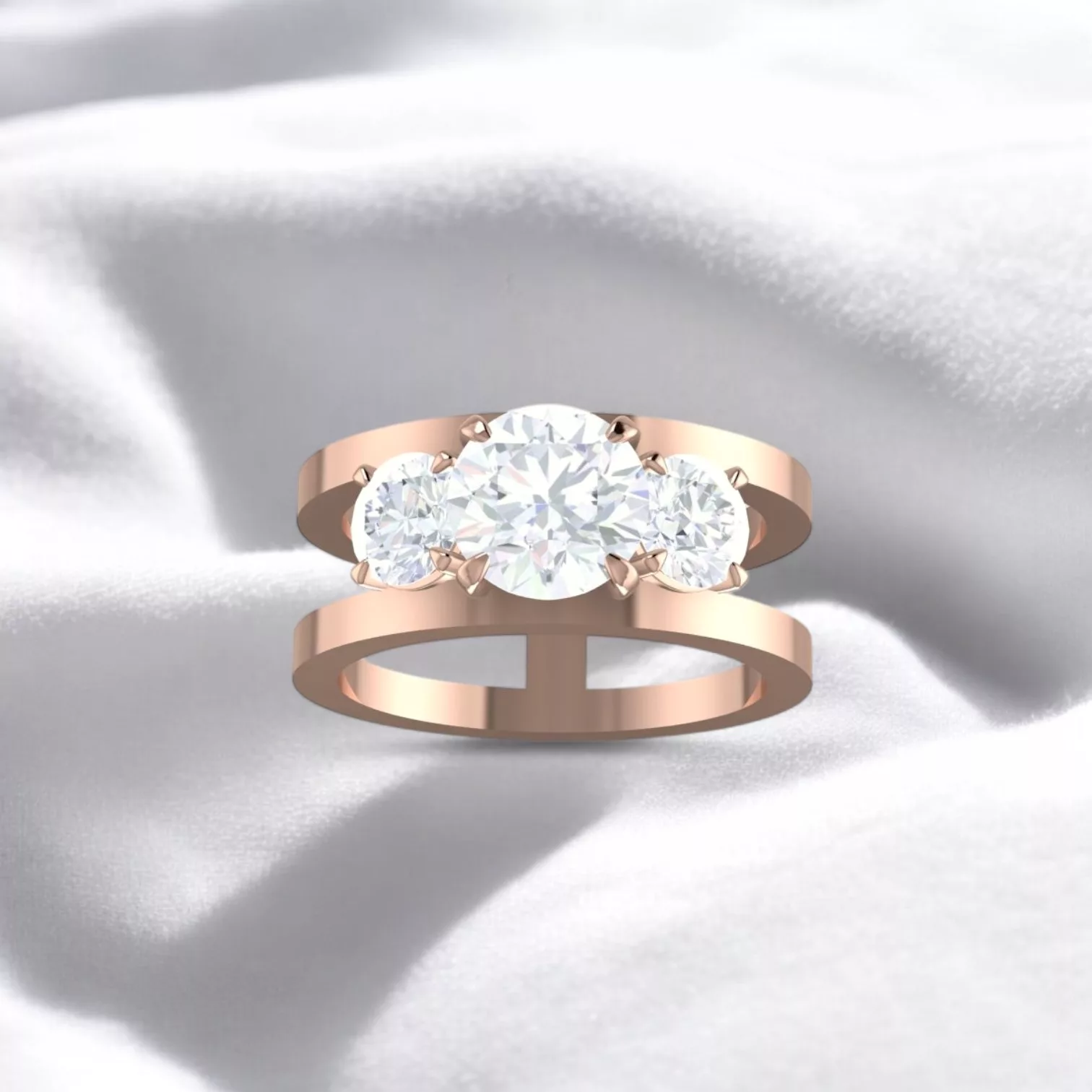 Bague H Trilogie- Or rouge - Diamant blanc taille rond