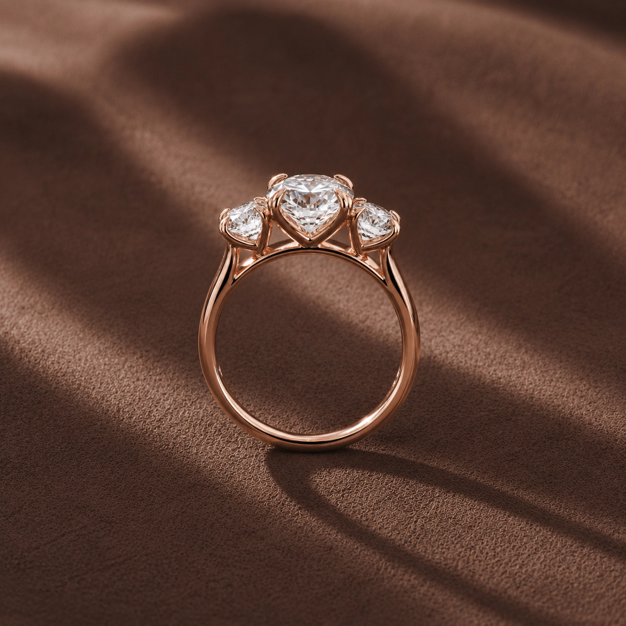 Solitaire Trilogie · Diamant blanc et or rouge - Maison Haddad Joaillerie