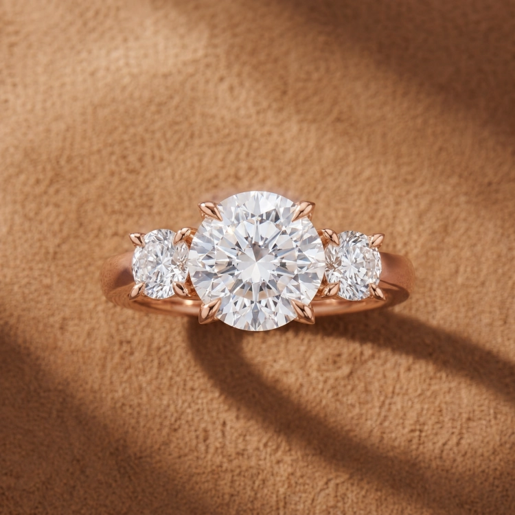 Solitaire Trilogie · Diamant blanc et or rouge - Maison Haddad Joaillerie
