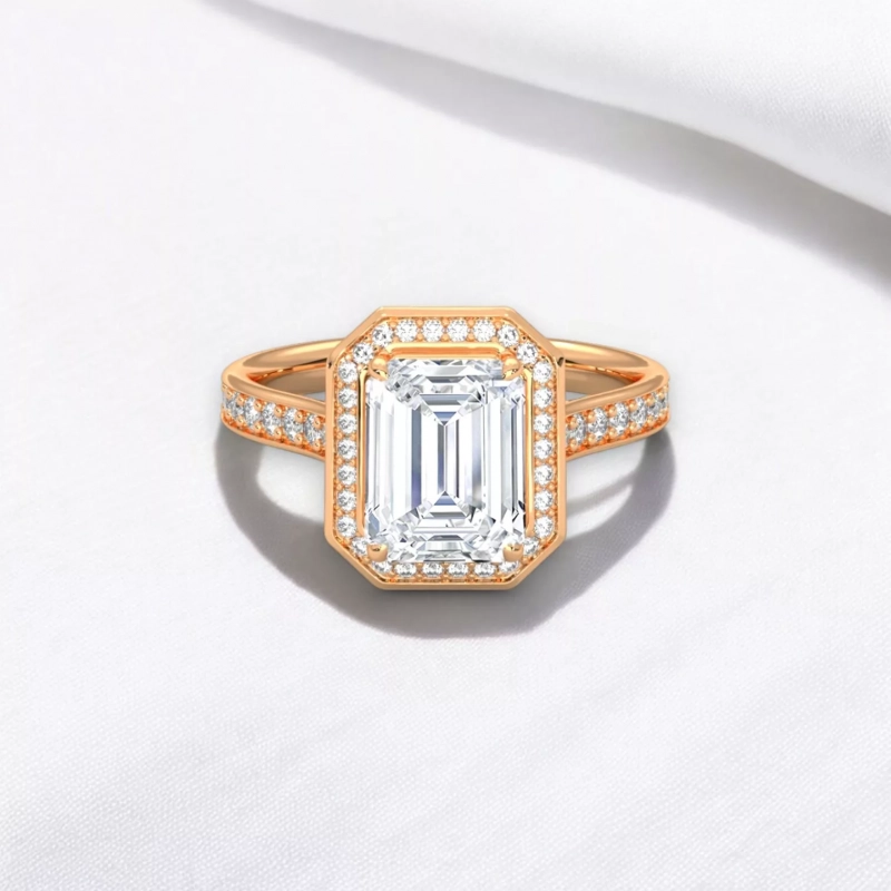 Solitaire Eternity - Diamant blanc taille émeraude - Or rouge Solitaire Eteranity - Diamant blanc taille émeraude - Or rouge