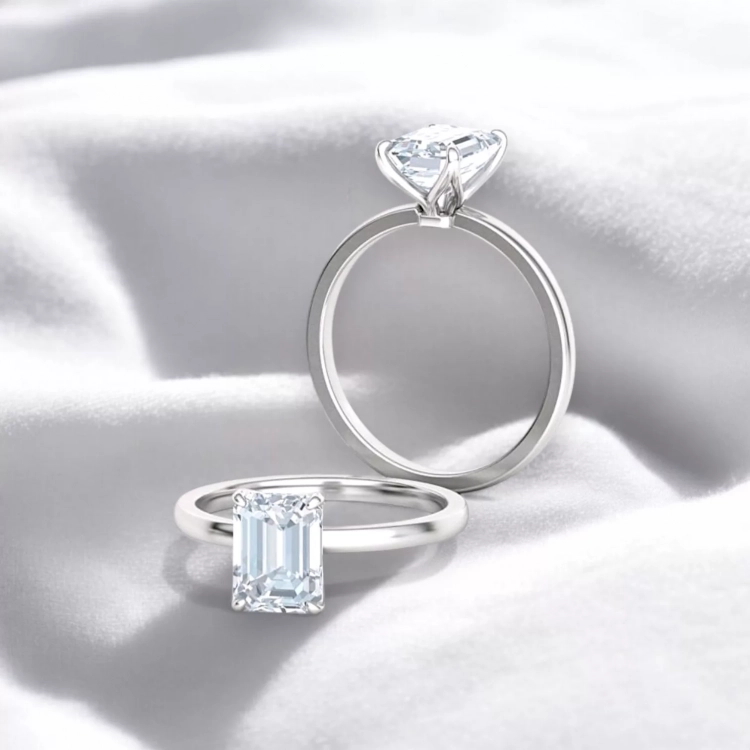 Solitaire Parisienne Or blanc - Diamant blanc taille émeraude