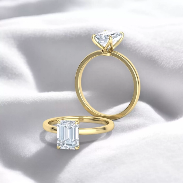 Solitaire Parisienne Or jaune - Diamant blanc taille émeraude
