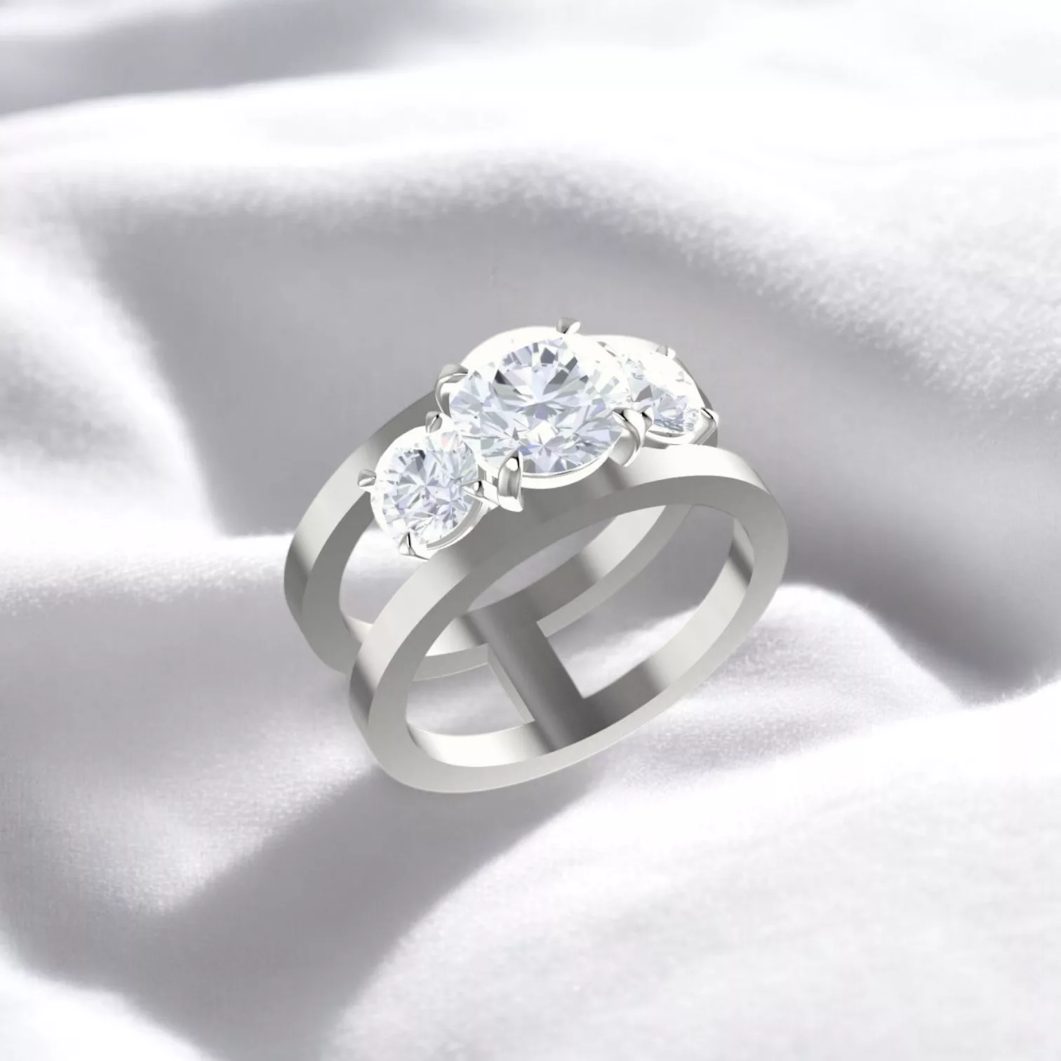 Bague H Trilogie- Or blanc - Diamant blanc taille rond