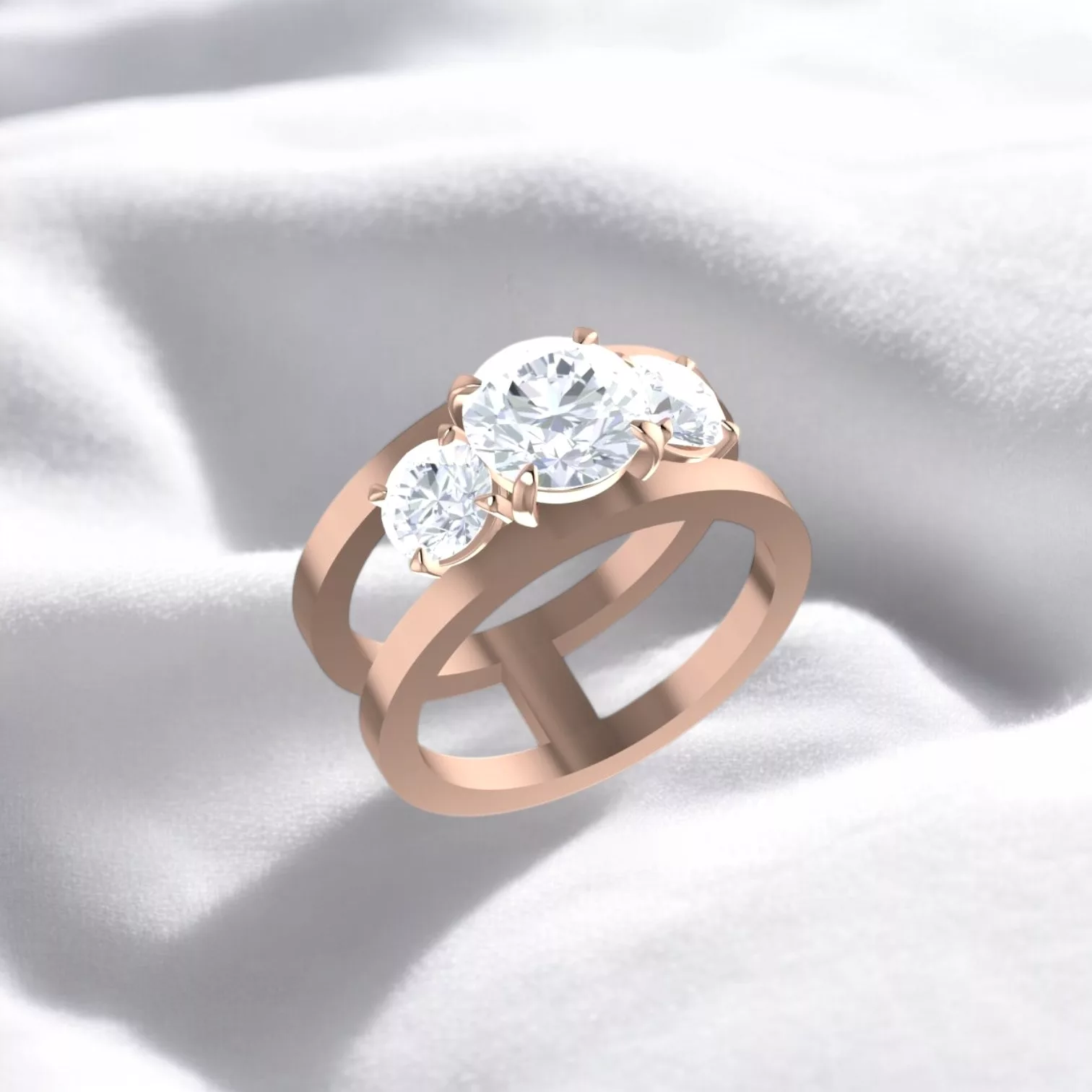 Bague H Trilogie- Or rouge - Diamant blanc taille rond