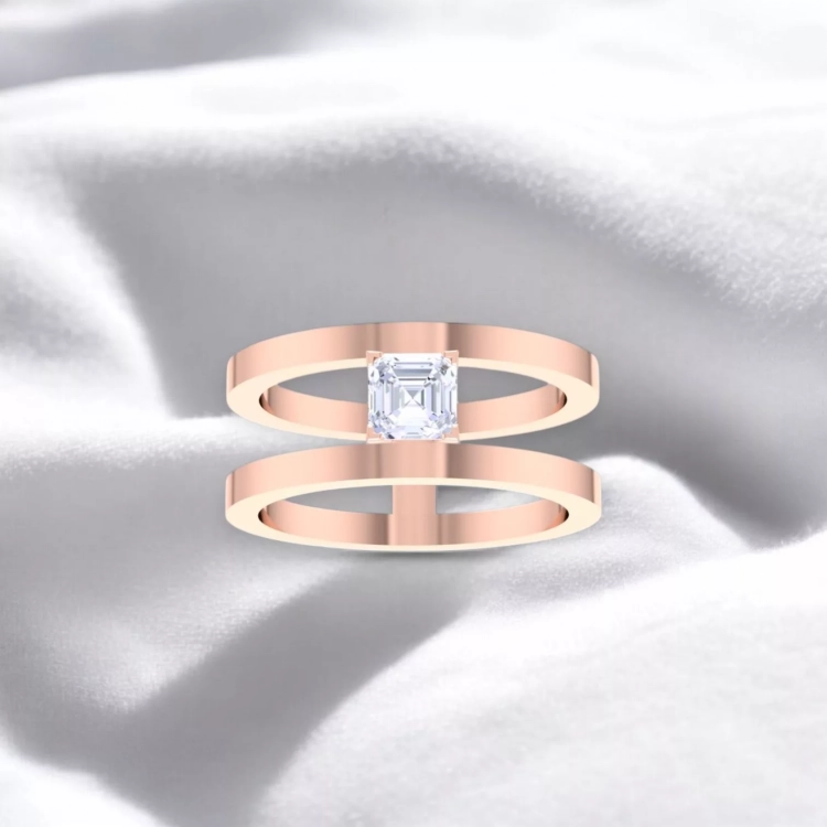 Bague H carré - Or rouge - Diamant blanc