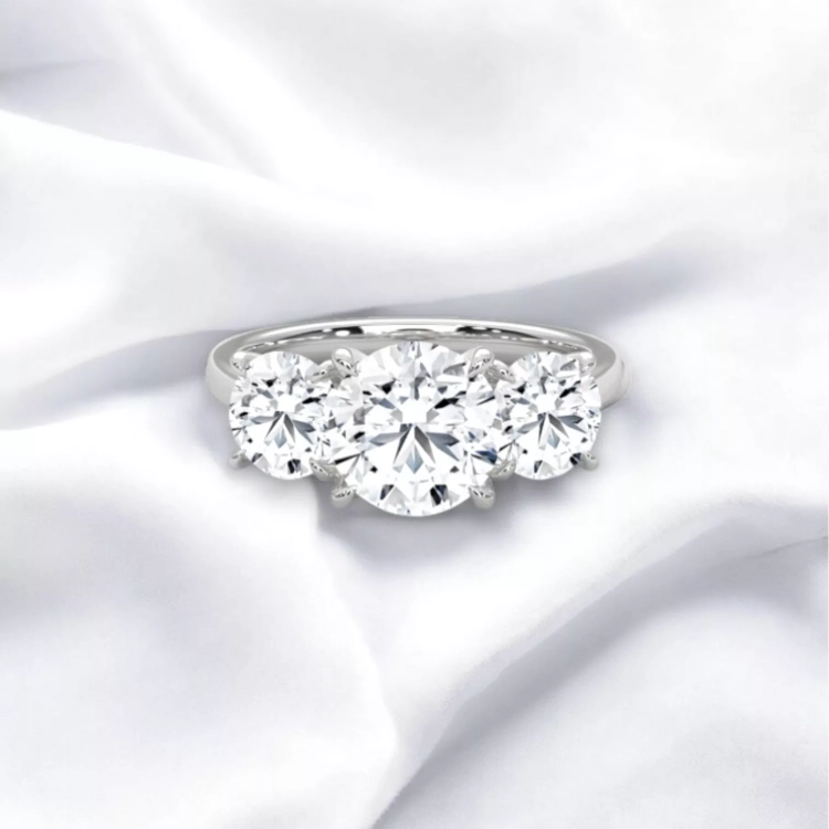Solitaire Trilogie Or blanc - Diamant blanc taille rond